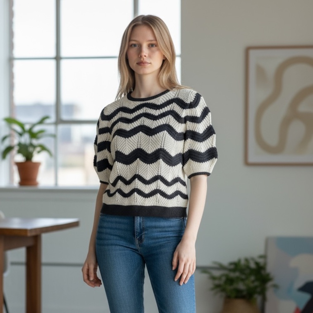 Ann Taylor Black and Cream Chevron Sweater